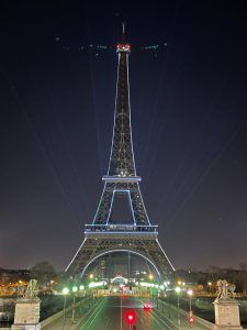 Photo of the Eiffel Tower with outline projection for Yves Saint-Laurent