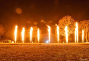 Laser show with flames