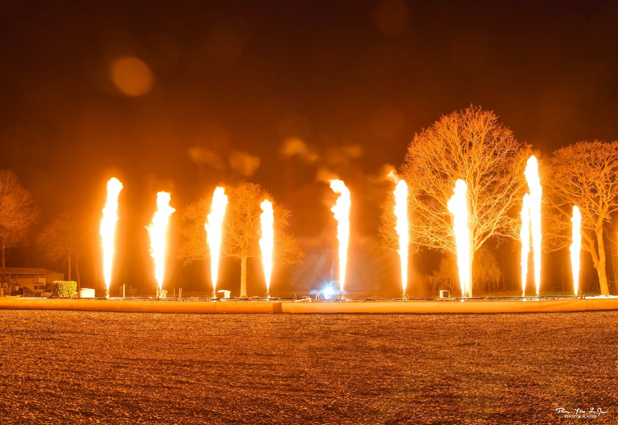 Laser show with flames